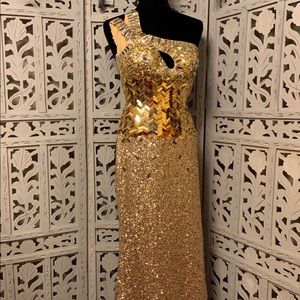 JOVANI BY CLARISSE GOLD SEQUINS LONG FORMAL DRESS